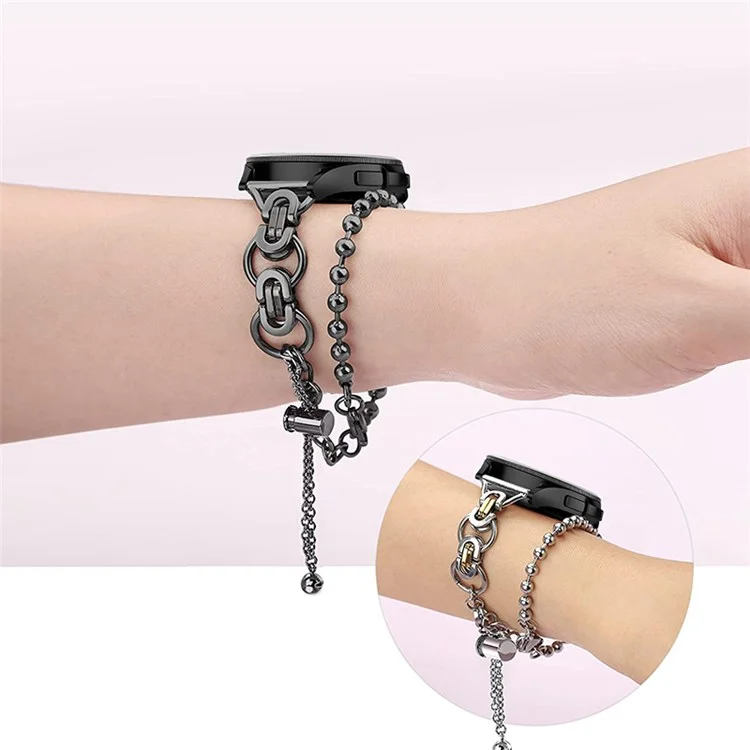 Per Samsung Galaxy Watch4 Active 40mm 44mm/Watch4 Classic 46mm 42mm Dual Circle Hollow Out Bead Decor Watch Band Stainless Steel Bracelet Wristband Strap - Nero