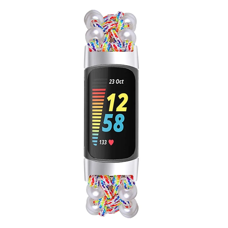Para Fitbit Charge 5 Fácil Ajuste Band de Reloj Pearl+Nylon Woven Reemplazo de Muñeca Correa - Multicolor