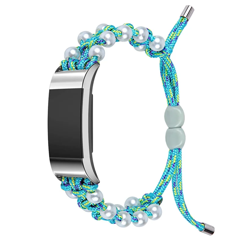 Pour Fitbit Charge 2/Charge 2 HR Pearl+Nylon Woven Adjustable Watch Band Remplacement Bracelet - Bleu