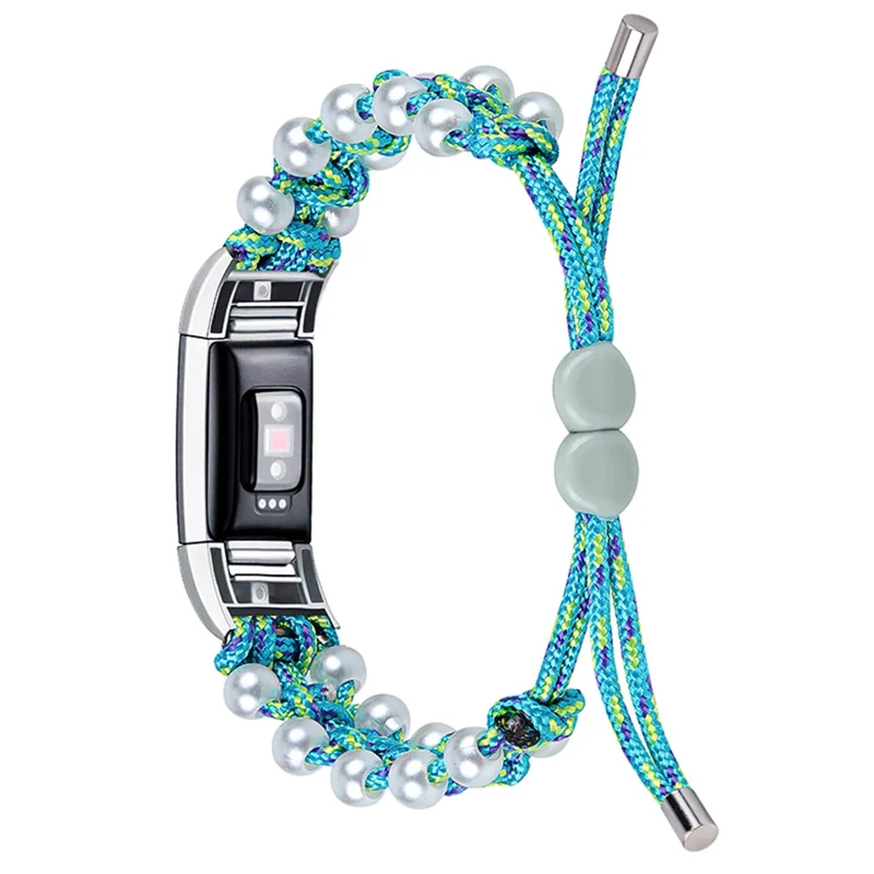 Pour Fitbit Charge 2/Charge 2 HR Pearl+Nylon Woven Adjustable Watch Band Remplacement Bracelet - Bleu