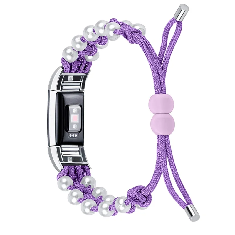 Для Fitbit Charge 2 / Charge 2 HR Pearl+Nylon Woven Adjustable Watch Band Replacement Wrist Strap - Purple