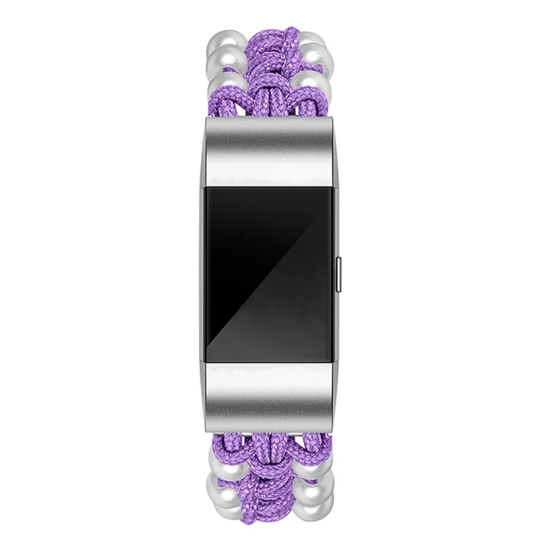 Для Fitbit Charge 2 / Charge 2 HR Pearl+Nylon Woven Adjustable Watch Band Replacement Wrist Strap - Purple
