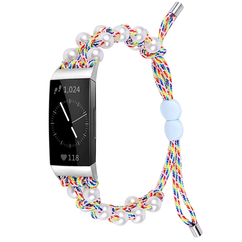 Para Fitbit Charge 3/Charge 3 SE/Charge 4 Stylish Watch Band Pearl+Nylon Woven Replacement Wrist Strap - Multi-color