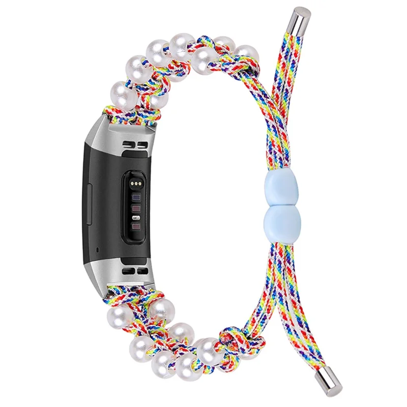 Para Fitbit Charge 3/Charge 3 SE/Charge 4 Stylish Watch Band Pearl+Nylon Woven Replacement Wrist Strap - Multi-color