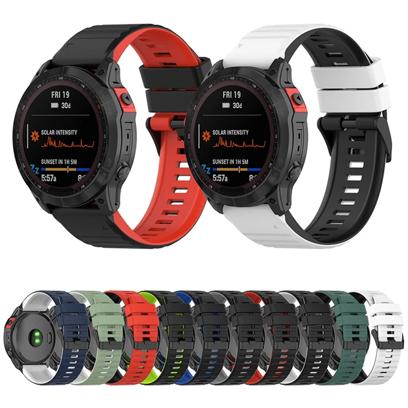 For Garmin Fenix 7X/6X/5X 26mm Replacement Smart Watch Strap Dual Color Silicone Watchband - Black/White