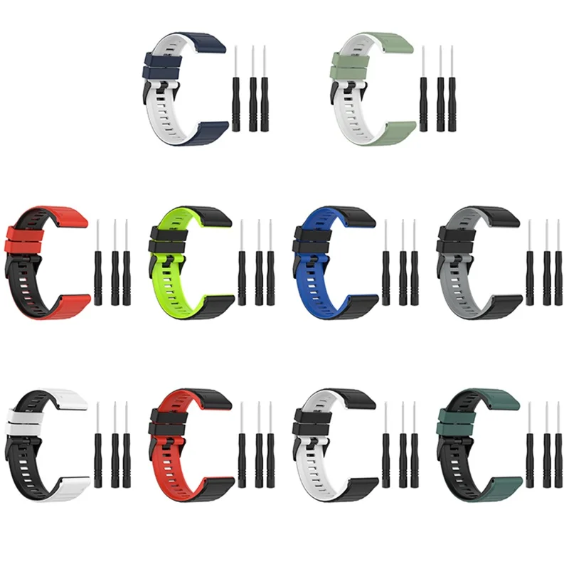 For Garmin Fenix 7X/6X/5X 26mm Replacement Smart Watch Strap Dual Color Silicone Watchband - Black/Red