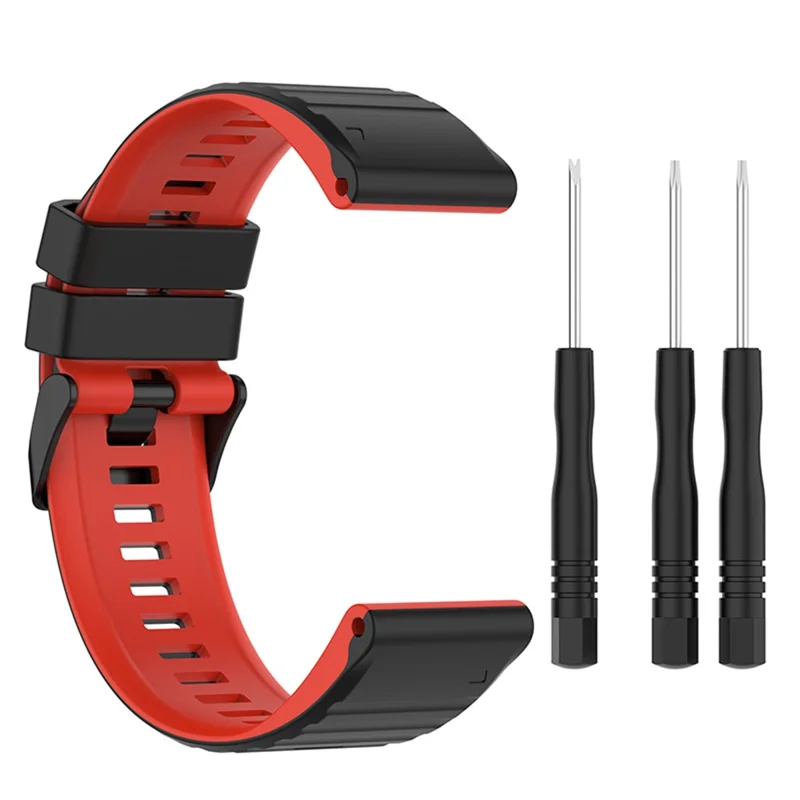 For Garmin Fenix 7X/6X/5X 26mm Replacement Smart Watch Strap Dual Color Silicone Watchband - Black/Red