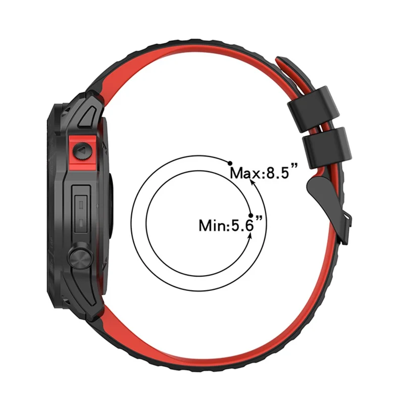 For Garmin Fenix 7X/6X/5X 26mm Replacement Smart Watch Strap Dual Color Silicone Watchband - Black/Red