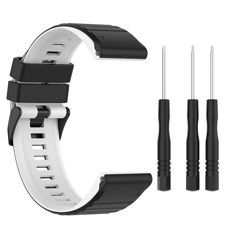 For Garmin Fenix 7 / 6 / 5 / Amazfit Falcon Silicone Watch Band 22mm Dual Color Adjustable Smart Watch Strap Replacement - Black / White