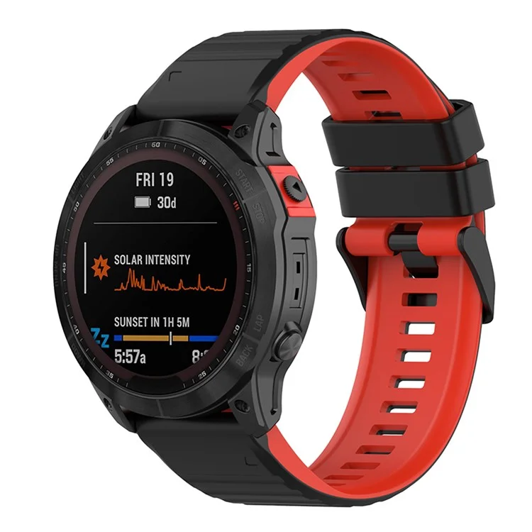 For Garmin Fenix 7 / 6 / 5 / Amazfit Falcon Silicone Watch Band 22mm Dual Color Adjustable Smart Watch Strap Replacement - Black / Red