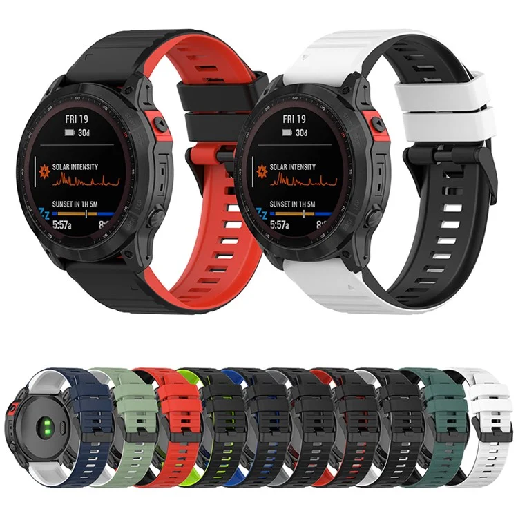 For Garmin Fenix 7 / 6 / 5 / Amazfit Falcon Silicone Watch Band 22mm Dual Color Adjustable Smart Watch Strap Replacement - Black / Red