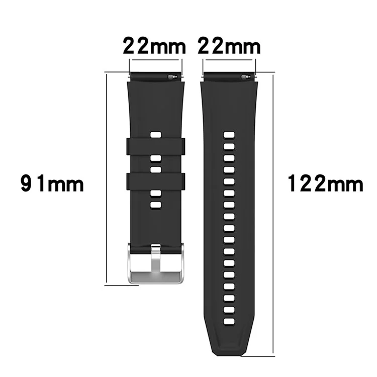 For Huawei Watch GT 3 Pro 46mm/GT 2 46mm Pro/GT 2 46mm Silicone Watch Band 22mm Adjustable Wrist Strap with Silver Pin Buckle - Black