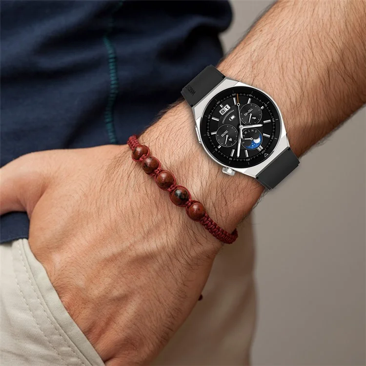 Für Huawei Watch GT 3 Pro 46mm/GT 2 46mm Pro/GT 2 46mm Silikonarmband 22mm Verstellbares Armband mit Silberstift-Schnalle - Schwarz