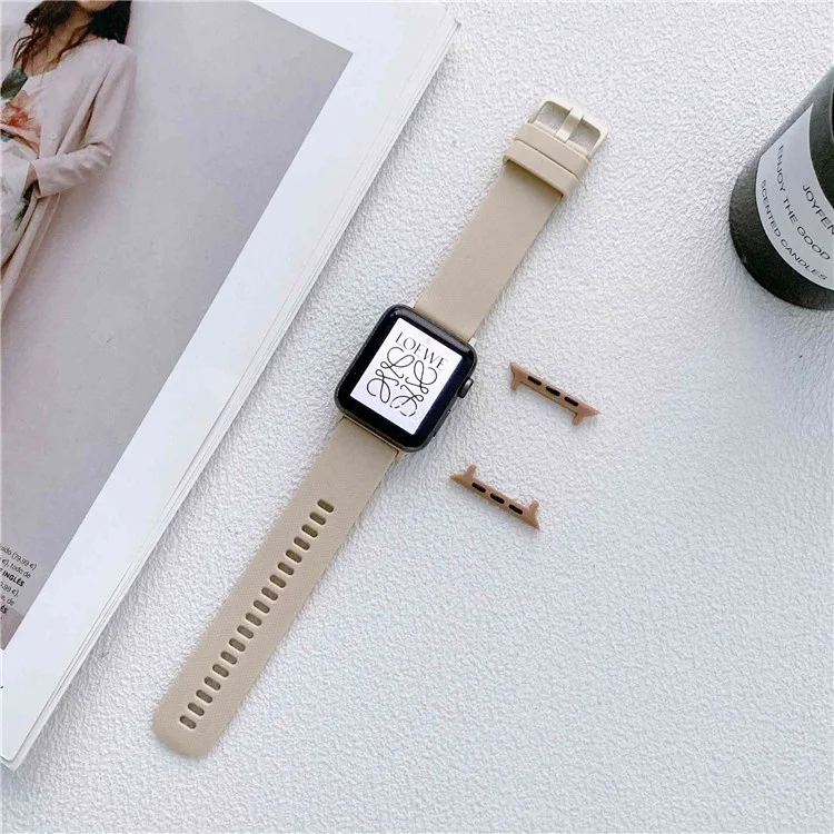 Für Apple Watch Series 10 42 mm / 9 8 7 41 mm / 6 5 4 SE SE (2022) SE (2023) 40 mm / 3 2 1 38 mm Strukturierter Silikon-Smartwatch-Armband Ersatz - Khaki