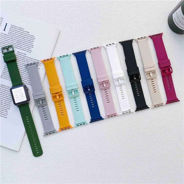Für Apple Watch Series 10 42 mm / 9 8 7 41 mm / 6 5 4 SE SE (2022) SE (2023) 40 mm / 3 2 1 38 mm Strukturierter Silikon-Smartwatch-Armband Ersatz - Khaki