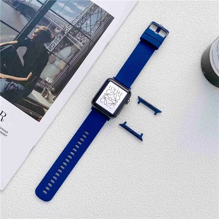 For Apple Watch Series 7 41mm / 6/5/4/SE 40mm / 3/2/1 38mm Textured Silicone Smart Watch Band Wrist Strap Replacement - Blue