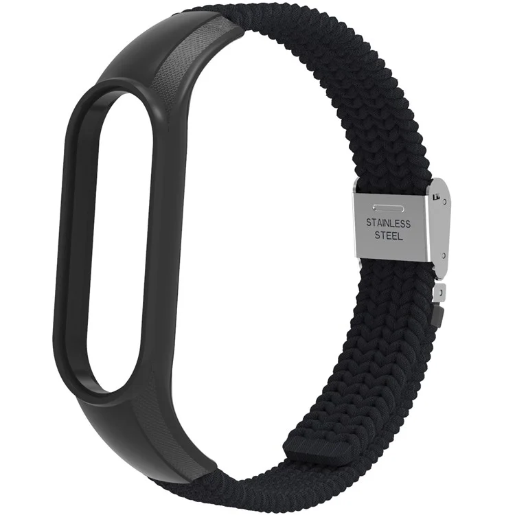 For Xiaomi Mi Band 7 Adjustable Nylon Braided Watch Band Replacement Wrist Strap with Stainless Steel Buckle - Black