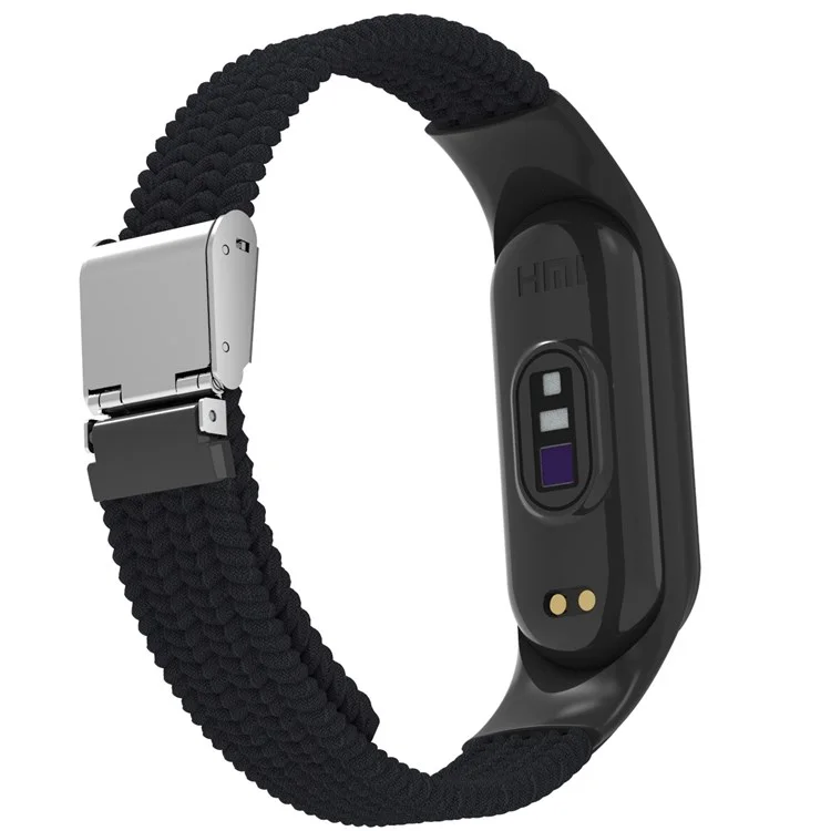 For Xiaomi Mi Band 7 Adjustable Nylon Braided Watch Band Replacement Wrist Strap with Stainless Steel Buckle - Black