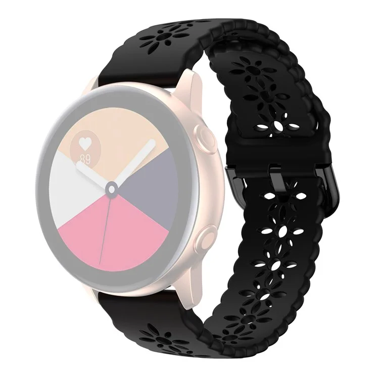 Для Samsung Galaxy Watch4 40мм/44мм/Watch4 Classic 42мм/Garmin Venu 2 Plus Plum Blossom Силиконовый ремешок 20мм Мягкий Ажурный Спортивный ремешок - Черный