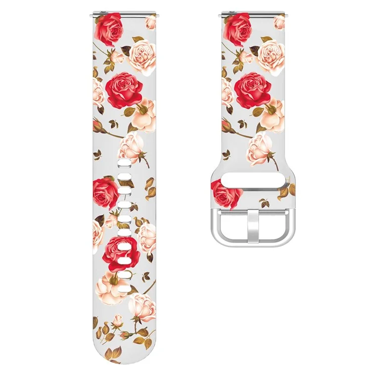 Para Samsung Galaxy Watch3 45mm/Huawei Watch GT 3 Pro 46 Mm/Garmin Venu 2 Banda De Reloj De Silicona 22 Mm Reemplazo De Correa De Pulsera Impresa - Flores Rojas/rosas