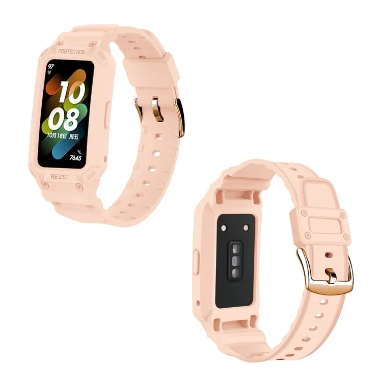 For Honor Band 6/Huawei Band 6/7 Replacement TPU Watch Band Adjustable Wrist Strap + Watch Case - Pink