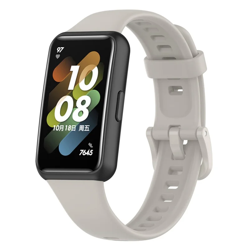 Siliconen Smartwatchband voor Huawei Band 7, Effen Verstelbaar Polshorlogebandje Vervanging - Grijs