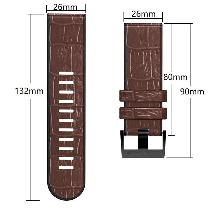 For Garmin Fenix 7X/6X Pro/Tactix 7 26mm Crocodile Texture Leather Coated Silicone Watchband Wrist Strap Replacement - Coffee