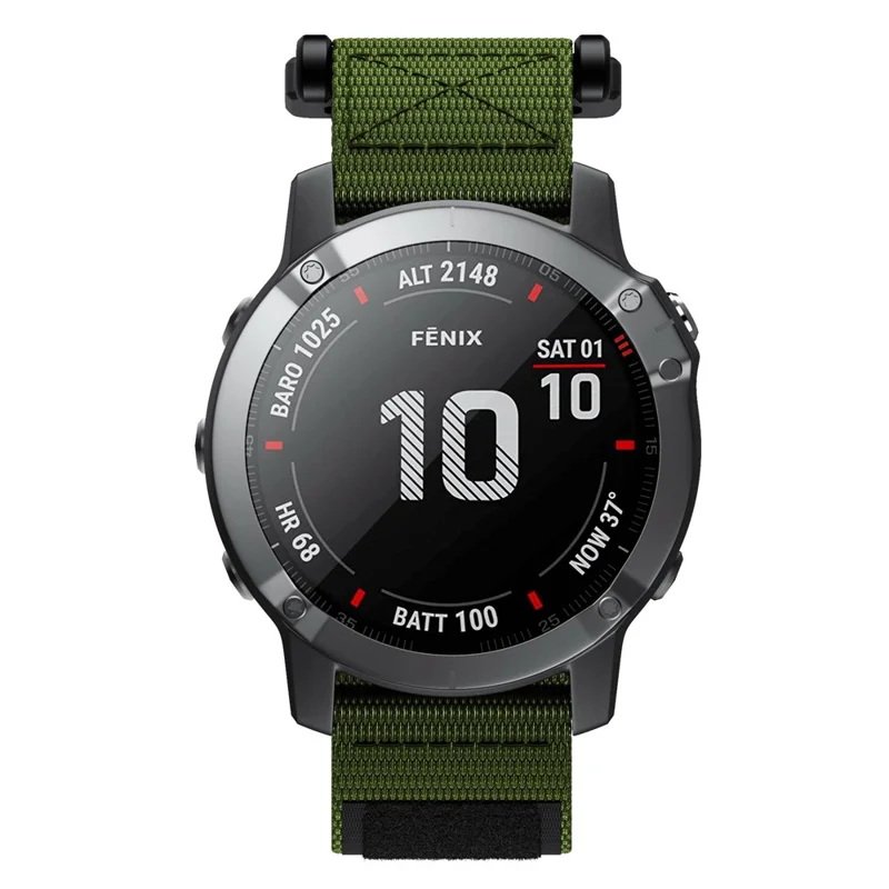 For Garmin Fenix 7X/6X Pro/Tactix 7 26mm Nylon Loop Sport Watch Band Adjustable Wrist Strap Replacement - Army Green