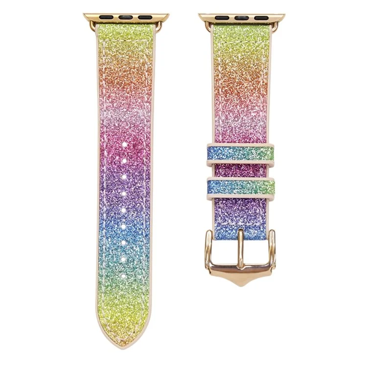 Para Apple Watch Series 10 42mm / 9 8 7 41mm / 6 5 4 SE SE (2022) SE (2023) 40mm / 3 2 1 38mm Shiny Glitter Watch Band PU Leather Coated Silicone Strap Replacement - Rainbow