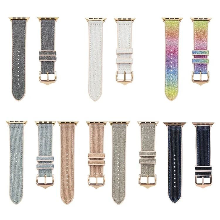 Para Apple Watch Series 10 42mm / 9 8 7 41mm / 6 5 4 SE SE (2022) SE (2023) 40mm / 3 2 1 38mm Shiny Glitter Watch Band PU Leather Coated Silicone Strap Replacement - Rainbow