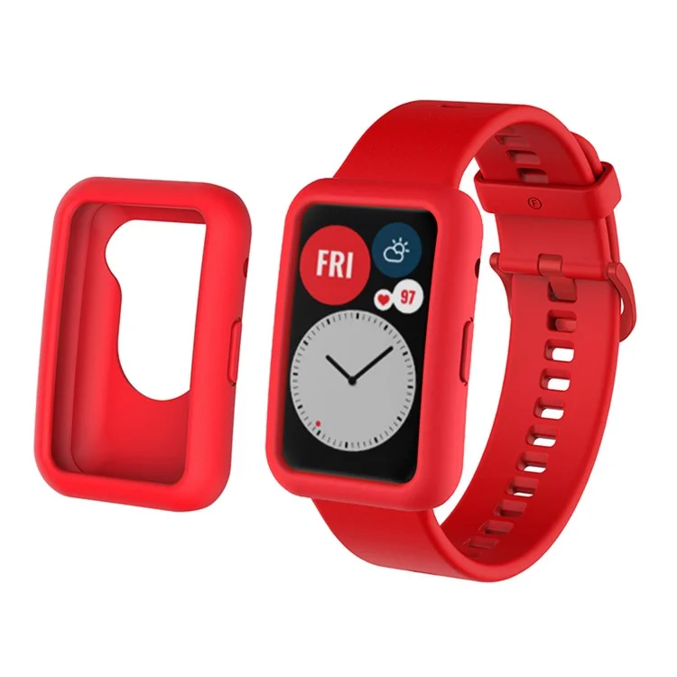 Silicone Watch Band Para el Ajuste de Reloj Huawei, Correa de Muñeca Ajustable de Reemplazo + Estuche de Reloj Anti-scratch - Rojo