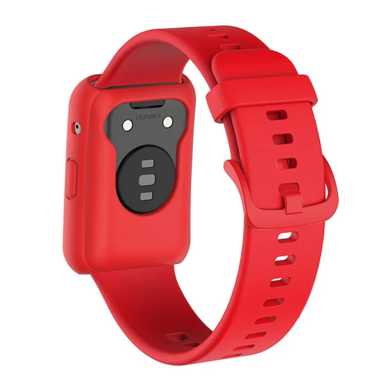Silicone Watch Band Para el Ajuste de Reloj Huawei, Correa de Muñeca Ajustable de Reemplazo + Estuche de Reloj Anti-scratch - Rojo