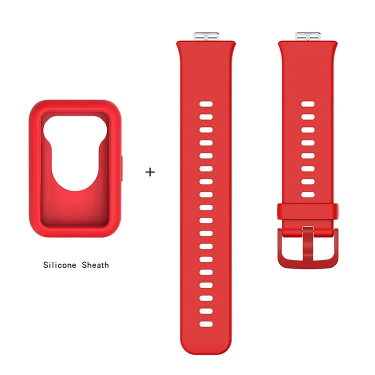 Silicone Watch Band Para el Ajuste de Reloj Huawei, Correa de Muñeca Ajustable de Reemplazo + Estuche de Reloj Anti-scratch - Rojo
