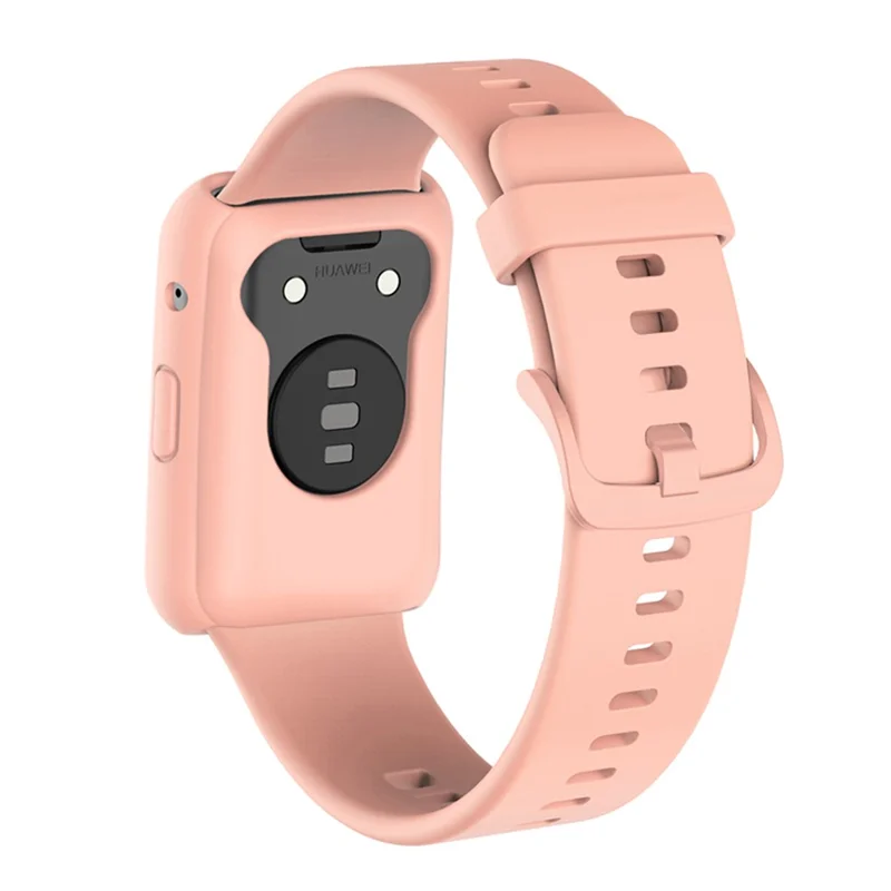 Silicone Watch Band for Huawei Watch Fit, Replacement Adjustable Wrist Strap + Anti-scratch Watch Case - Light Pink