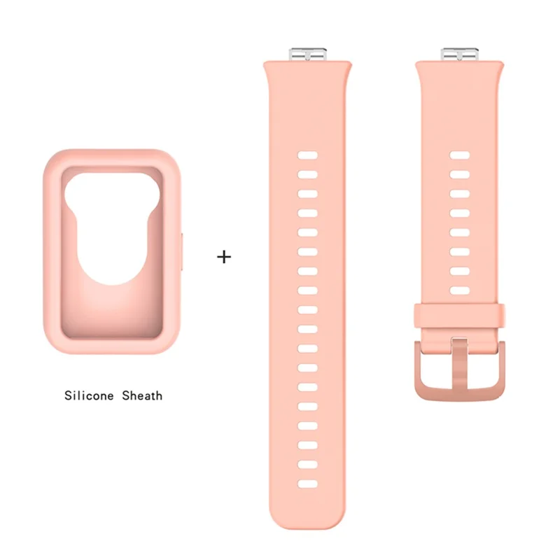 Silicone Watch Band for Huawei Watch Fit, Replacement Adjustable Wrist Strap + Anti-scratch Watch Case - Light Pink