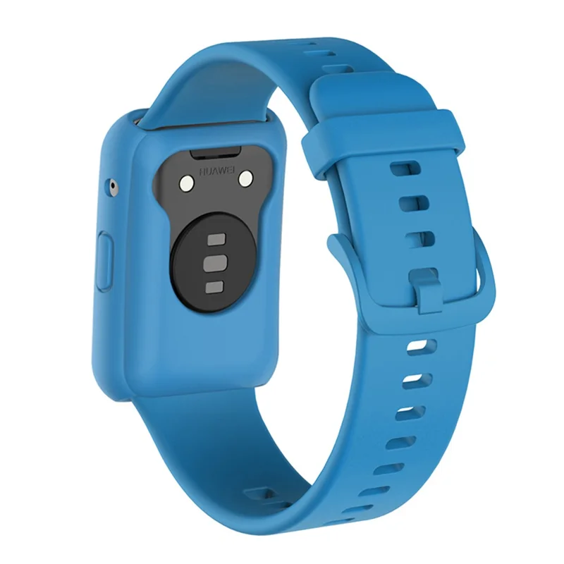 Silicone Watch Band for Huawei Watch Fit, Replacement Adjustable Wrist Strap + Anti-scratch Watch Case - Sky Blue