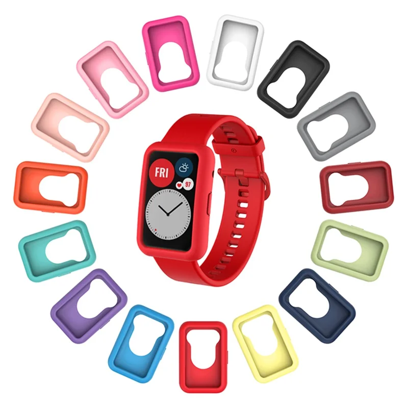 Silicone Watch Band for Huawei Watch Fit, Replacement Adjustable Wrist Strap + Anti-scratch Watch Case - Sky Blue