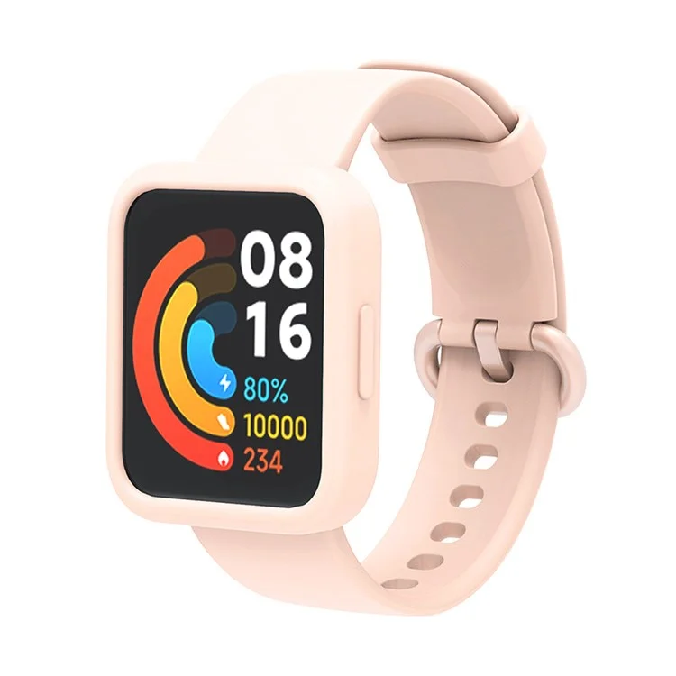 Para Xiaomi Redmi Watch 2/Redmi Watch 2 Lite Solid Color Silicone Watch Band Strap + Drop-proof Watch Case - Light Pink/Pink/Pink