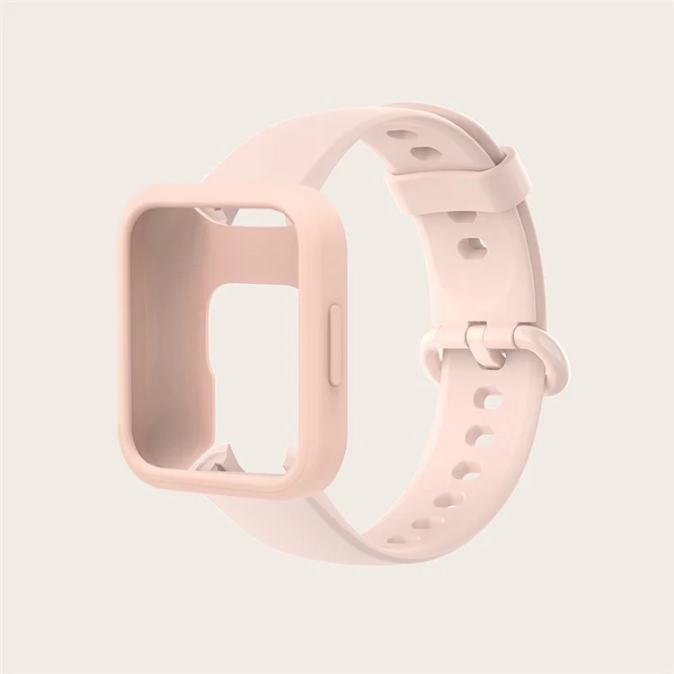 For Xiaomi Redmi Watch 2/Redmi Watch 2 Lite Solid Color Silicone Watch Band Strap + Drop-proof Watch Case - Light Pink/Pink/Pink