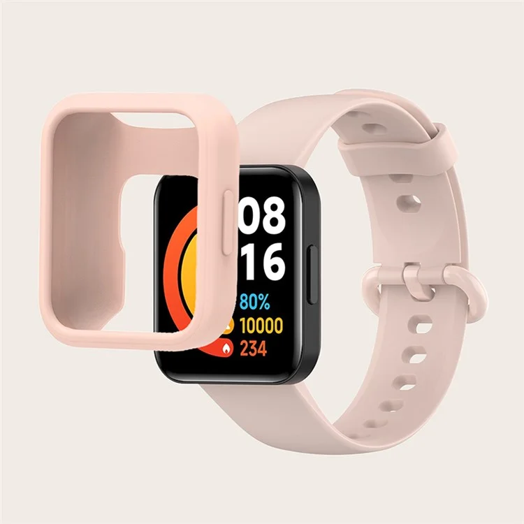 Para Xiaomi Redmi Watch 2/Redmi Watch 2 Lite Solid Color Silicone Watch Band Strap + Drop-proof Watch Case - Light Pink/Pink/Pink
