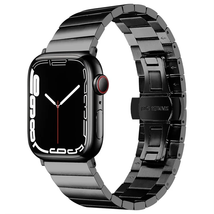 For Apple Watch Series 10 46mm / Ultra 2 Ultra 49mm / 9 8 7 45mm / SE (2023) SE (2022) SE 6 5 4 44mm / 3 2 1 42mm / Watch Ultra 49mm Buckle Design Stainless Steel Wrist Strap Smart Watch Band - Black