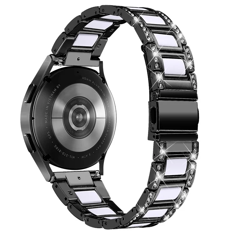 Para Samsung Galaxy Watch 4 Active 40mm / 44mm / Watch 4 Classic 42mm / 46mm Stainless Steel Resin Wristband With Rhinite Decoration - Negro / Blanco