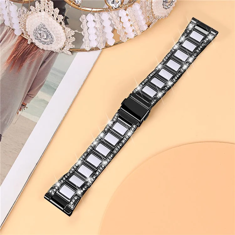 Para Samsung Galaxy Watch 4 Active 40mm / 44mm / Watch 4 Classic 42mm / 46mm Stainless Steel Resin Wristband With Rhinite Decoration - Negro / Blanco