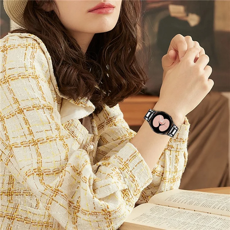 Para Samsung Galaxy Watch 4 Active 40mm / 44mm / Watch 4 Classic 42mm / 46mm Stainless Steel Resin Wristband With Rhinite Decoration - Negro / Blanco