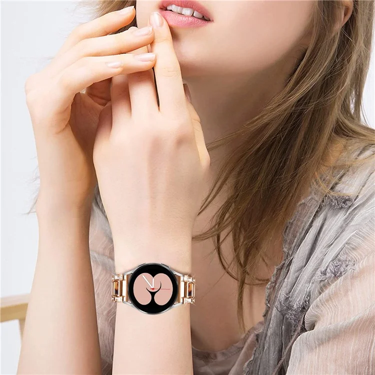 For Samsung Galaxy Watch4 Active 40mm/44mm/Watch4 Classic 42mm/46mm Stainless Steel Resin Watch Band Wrist Strap with Rhinestone Decor - Rose Gold/Tortoiseshell Color