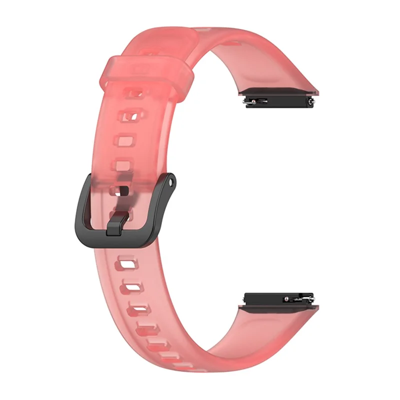 Translucent Smart Watch Band for Huawei Band 7, Soft Silicone Adjustable Wrist Strap Replacement - Transparent Red
