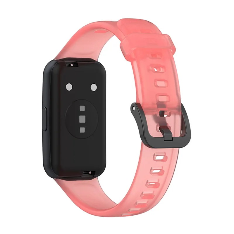 Translucent Smart Watch Band for Huawei Band 7, Soft Silicone Adjustable Wrist Strap Replacement - Transparent Red