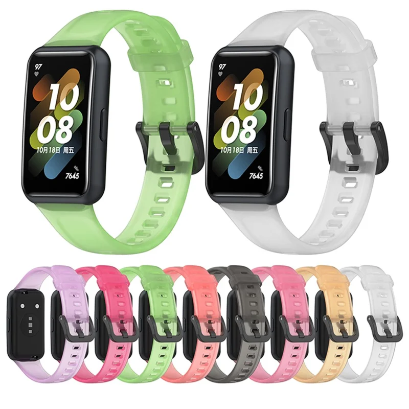 Translucent Smart Watch Band for Huawei Band 7, Soft Silicone Adjustable Wrist Strap Replacement - Transparent White