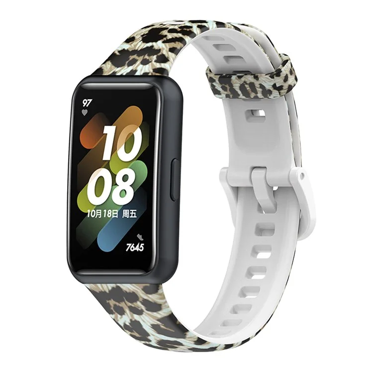 Cinturino orologio con stampa a motivo per Huawei Band 7, braccialetto regolabile in TPU di ricambio - Motivo leopardato