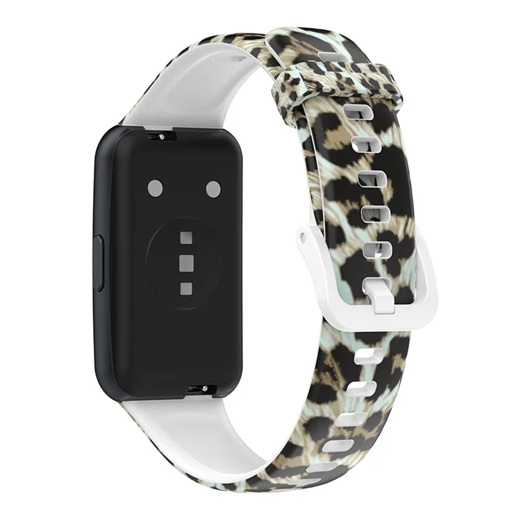 Cinturino orologio con stampa a motivo per Huawei Band 7, braccialetto regolabile in TPU di ricambio - Motivo leopardato